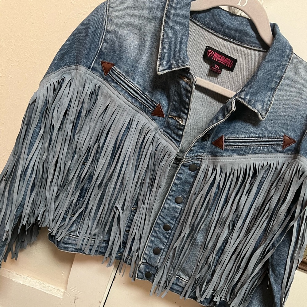 Never worn rock and roll denim fringe jacket